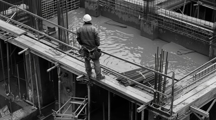 Wall Mural - In the midst of the hustle and bustle a solitary worker stands on a platform overseeing the pour and ensuring that everything is going according to plan.