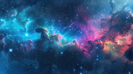 Wall Mural - An expansive space galaxy scene featuring colorful nebula clouds swirling with deep blues, vibrant pinks, and luminous purples under a starry night sky.