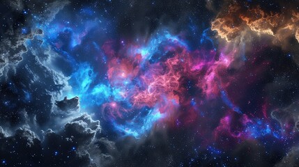 Wall Mural - An expansive space galaxy scene featuring colorful nebula clouds swirling with deep blues, vibrant pinks, and luminous purples under a starry night sky.