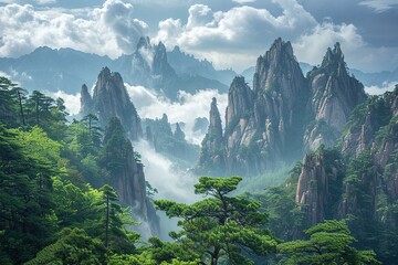 Wall Mural - Clouds and Mists of Mount Huangshan