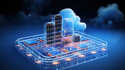 Poster - Data cloud structure concept with digital technology cloud sign for online backup and network compute power service.