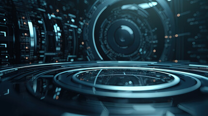Aufkleber - Technology abstract background with hud styled round interface elements in neon tech light.