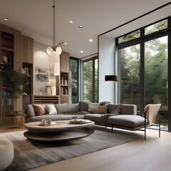 Wall Mural - Modern living room with a cozy reading nook and large windows4