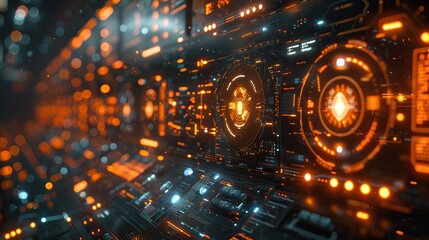 Fototapete - holographic interface showing global data exchange in real-time. stock image