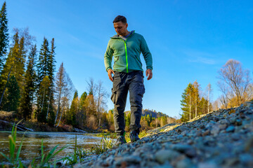 Wall Mural - hiker in the woods