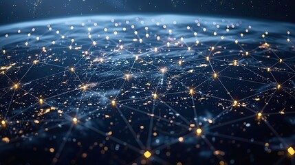 Poster - global network represented by interconnected digital nodes. stock photo