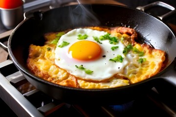 Wall Mural - fry egg omelette in fry pan