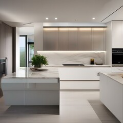 Wall Mural - Modern kitchen with white cabinets and a marble countertop2