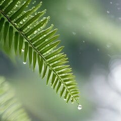 Canvas Print - Close up of a fern leaf with water droplets on the fronds4