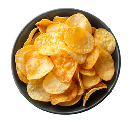 Wall Mural - top view of a bowl of chips isolated on a transparent or white background