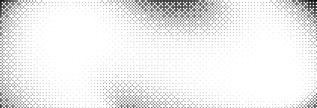 Bitmap pixelated grunge gradient texture. Black and white dither pattern wallpaper. Abstract glitchy 8 bit video game pattern background. Wide raster backdrop. Retro pixel art Illustration. Vector