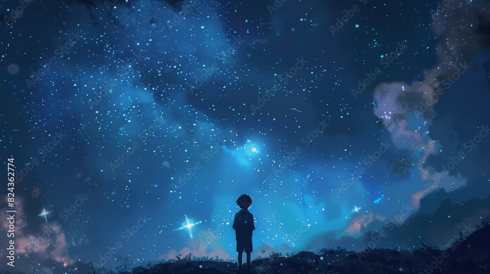 As he gazes up at the starry night sky, the school boy is filled with a ...