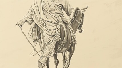 Biblical Illustration of Jesus Entering Jerusalem on a Donkey, Celebrating Palm Sunday, Ideal for article