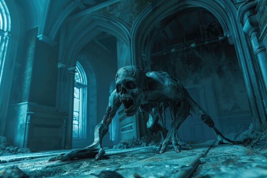 Creature. 3D Illustration of Monster in Haunted House Concept