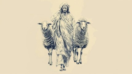 Jesus' Parable of the Lost Sheep, Biblical Illustration of Redemption, Perfect for Religious article