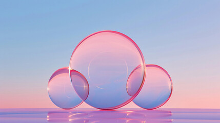 Poster - Pink Glass Spheres Design Background for Social Media with copy space text, for abstract, minimal, and elegant