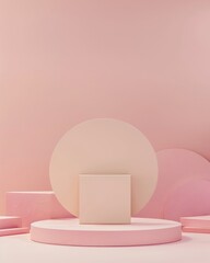 Aufkleber - Monochromatic Minimalist Pink Podium and Background for Product Display with Natural Lighting and Textured Shadows