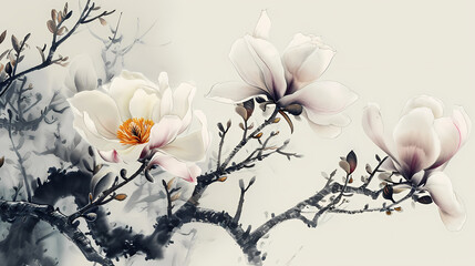Wall Mural - magnolia traditional ink painting illustration abstract background decorative painting
