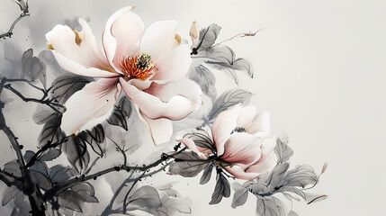 Wall Mural - magnolia traditional ink painting illustration abstract background decorative painting