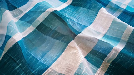 Poster - Symmetrical Overhead View of Blue Gingham Tablecloths: A Study in Geometric Patterns and Textural Detail