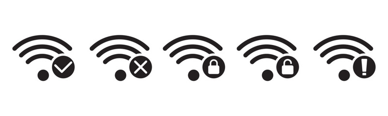 Poster - Signal strength WIFI icon set collection. Wireless connection network, WIFI security symbol vector