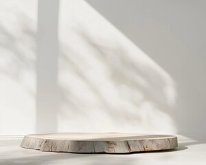 Poster - Minimalist Wood Podium with Steel Edges Against White Background in Natural Light for Product Display
