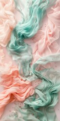 Poster - Soft Pastel Fabrics Flowing Elegantly with Tiny Golden Beads, Ideal for Background or Artistic Design Concepts