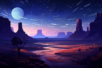low poly artwork, stunning scene of a sacred desert landscape and silhouettes of rock formations und
