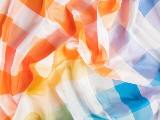 Poster - Vibrant Gingham Fabric Display Illuminated by Bright Daylight, Showcasing Multicolor Versatility and Fashion Relevance