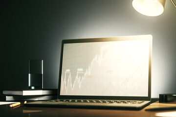 Poster - Computer monitor with abstract financial graph, finance and trading concept. 3D Rendering