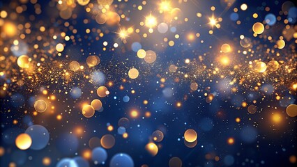 Abstract Dark Blue and Gold Particle Background with Christmas Light Shine and Foil Texture