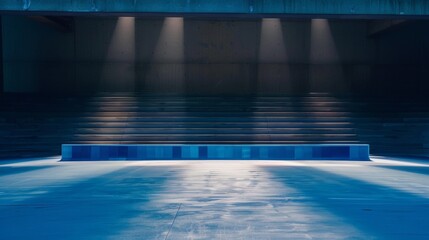 Aufkleber - Vibrant Blue Ceramic Surface Illuminated by Beams of Light, Evoking a Sense of Adventure in a Travel-Like Setting