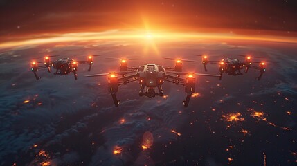 Poster - Futuristic drones mapping global internet coverage. image