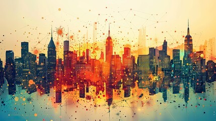 Poster - Smart city icons connected via a global network. stock photo