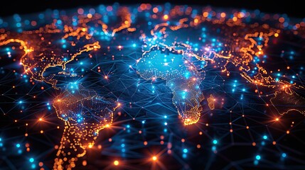 Poster - A holographic projection of interconnected continents. stock photo