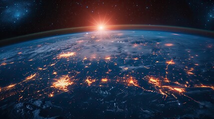 Poster - space stations relaying signals to different parts of the world. photo