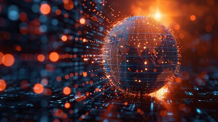 Poster - An abstract digital globe with floating data points. stock image