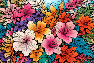  colorful flowers on a blue background Exquisite Tropical Blossoms A Vivid Coloring Page Experience
