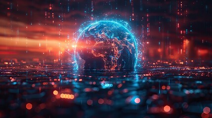 Fototapete - a digital twin of the earth with connected networks. image