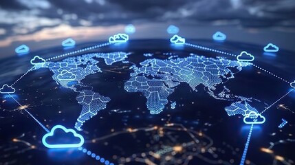 Poster - Cloud storage icons linked across continents. photo