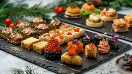 Sticker - Selection of small bites on a platter for catering banquet service