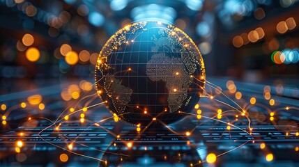 Poster - Augmented reality globe displaying worldwide connectivity. stock image