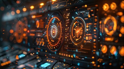 Poster - Futuristic interface showing global data synchronization. stock photo
