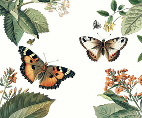 Wall Mural - Vintage botanical illustration, butterfly. AI generative.