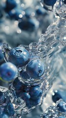 Wall Mural - a close up of blueberries floating in water. generative ai.