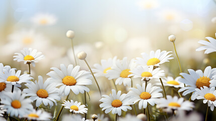 Wall Mural - flower chamomile daisy natural landscape banner. Chamomile flower field.