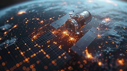 Poster - Satellite communication ensuring worldwide internet access. stock image