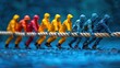 © Wiseman - An image of a group of people pulling a rope in the same direction, symbolizing unified effort. stock photo
