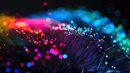 Wall Mural - Glowing Fiber Optic Background with Bright Spots and Colorful Lights