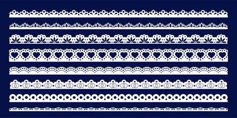 Hand drawn lace scalloped paper punch border. Vector illustration